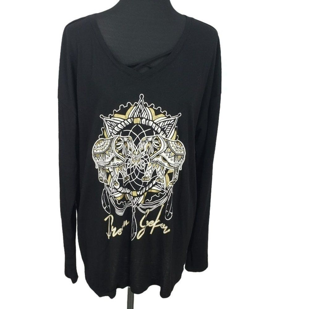 Freeze Woman's Black Long Sleeve‎ Elephant Asian Dream Seeker Shirt XXXL 21